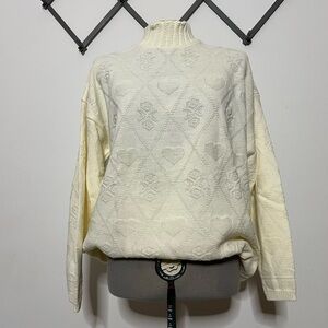 Bel-Ami Vintage 80s Heart Sweater Acrylic Tunic Turtleneck Size L XL cozy